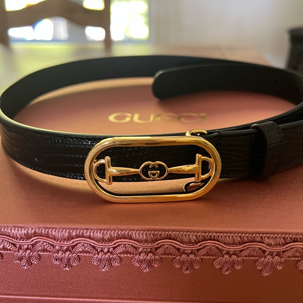 Gucci Lizard belt w Interlocking G horsebit